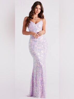 Windsor Marleigh Lavender Sequin Gown XS Open Back Prom Dress 0-2